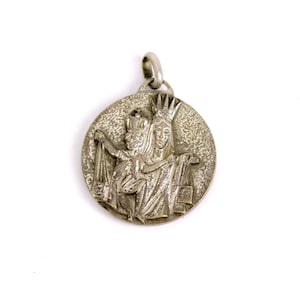 Vintage Mid Century Silver Plated Our Lady of Mt. Carmel Sacred Heart Pendant Medal