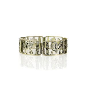 Vintage Egyptian Revival Hieroglyph 800 Silver Panel Bracelet