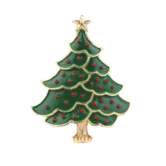 Vintage Signed Hedy Enamel Christmas Tree Brooch - image 1