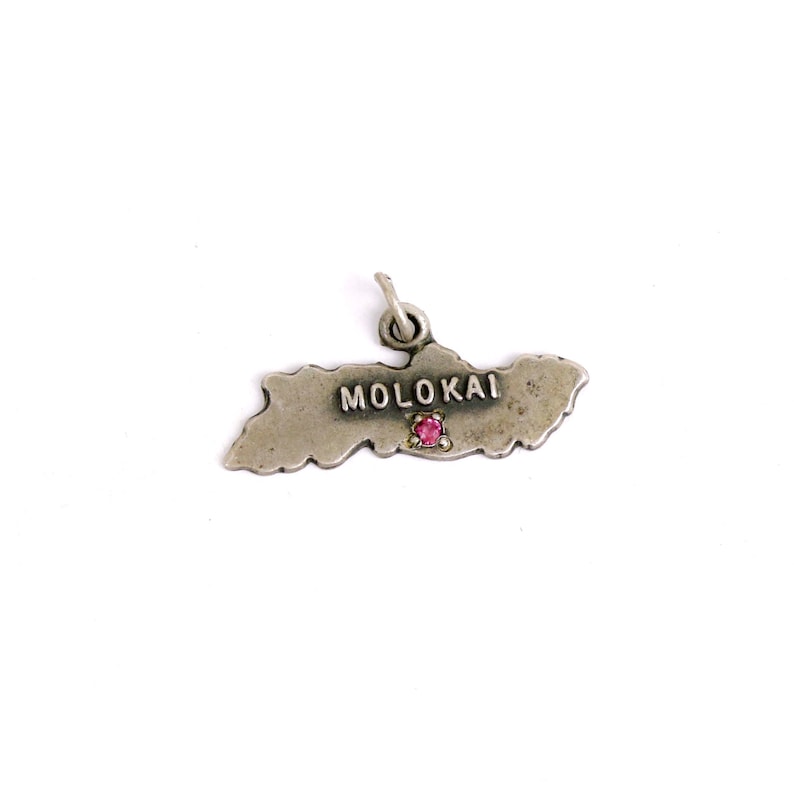 Vintage Sterling Silver Ruby Hawaii Molokai Island Bracelet Charm 50/'s