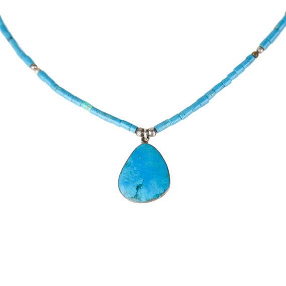 Vintage Santo Domingo Heishi Bead Thin Turquoise Slab Pendant
