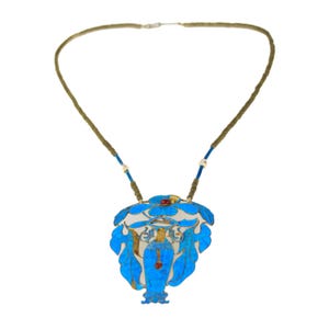 Rare Laurel Burch Antique Chinese Gilt Silver Kingfisher Flower Pot Necklace