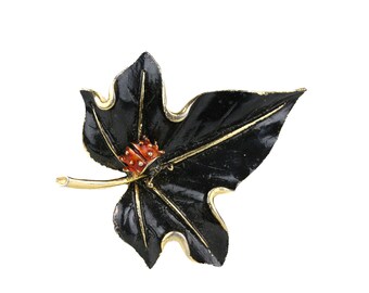 Vintage ART Arthur Pepper Emaille Lieveheersbeestje Insect Leaf Broche