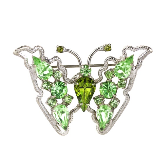 Vintage Signed Weiss Green Rhinestone Butterfly B… - image 1