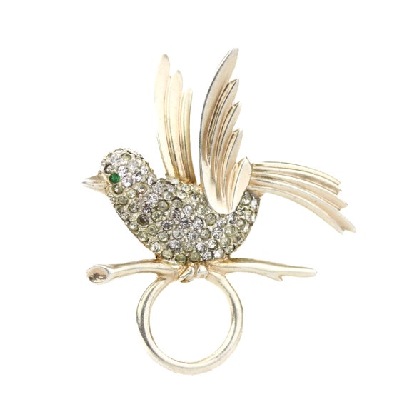 Vintage 1940's Sterling Silver Rhinestone Bird on… - image 1