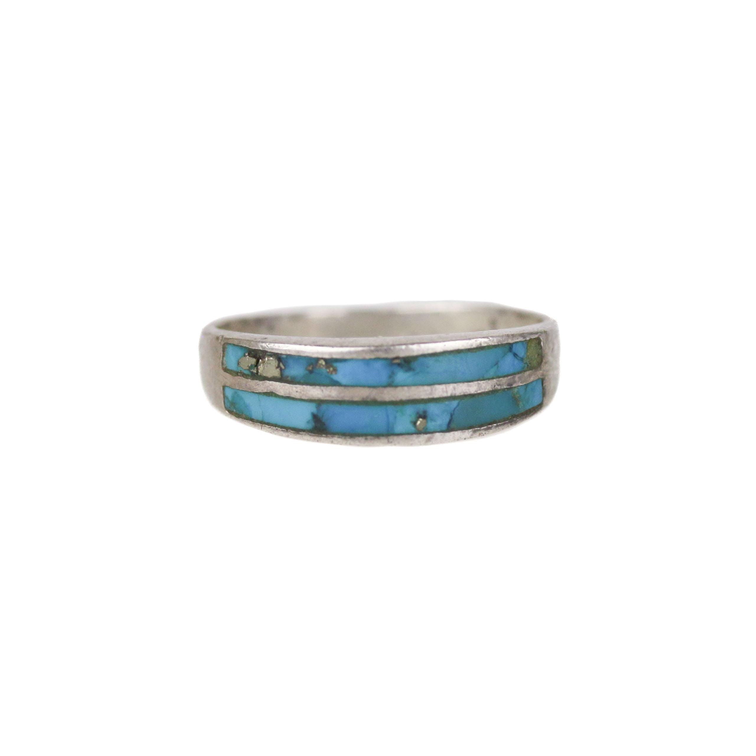 Vinage Fred Harvey Era Navajo Sterling Silver Turquoise Inlay Ring
