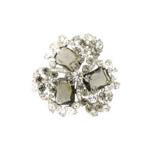 Vintage D&E Juliana Clear + Smoke Rhinestone 2 Tier Brooch