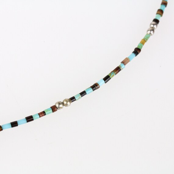 Vintage Navajo Heishi Bead Petite Inlay Pendant N… - image 4