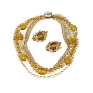Vintage Eugene Multi Strand Pearl and Glass Necklace & Earrings Set