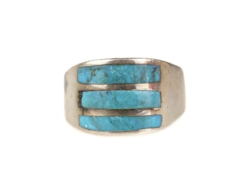 Vinage Fred Harvey Era Navajo Sterling Silver Turquoise Inlay Ring Size 8.5