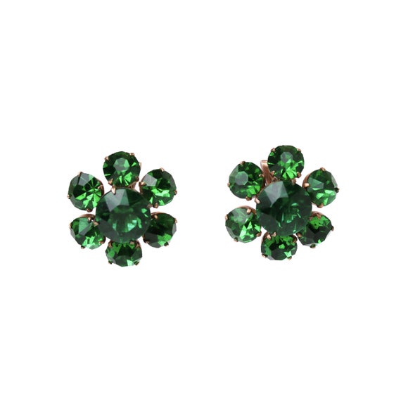 Boucles D'oreilles Clips Vintage - Couleur Argent Et Vert - Très Bon état