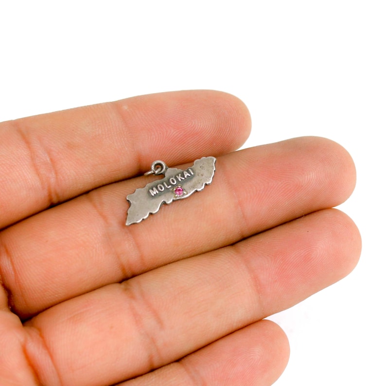 Vintage Sterling Silver Ruby Hawaii Molokai Island Bracelet Charm 50/'s