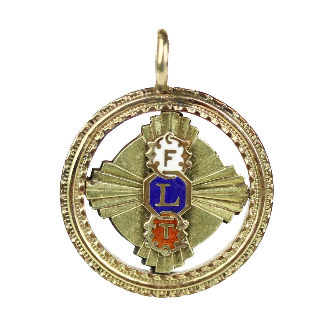 Antique Gold Filled Enamel Odd Fellows FLT Double Sided Fob