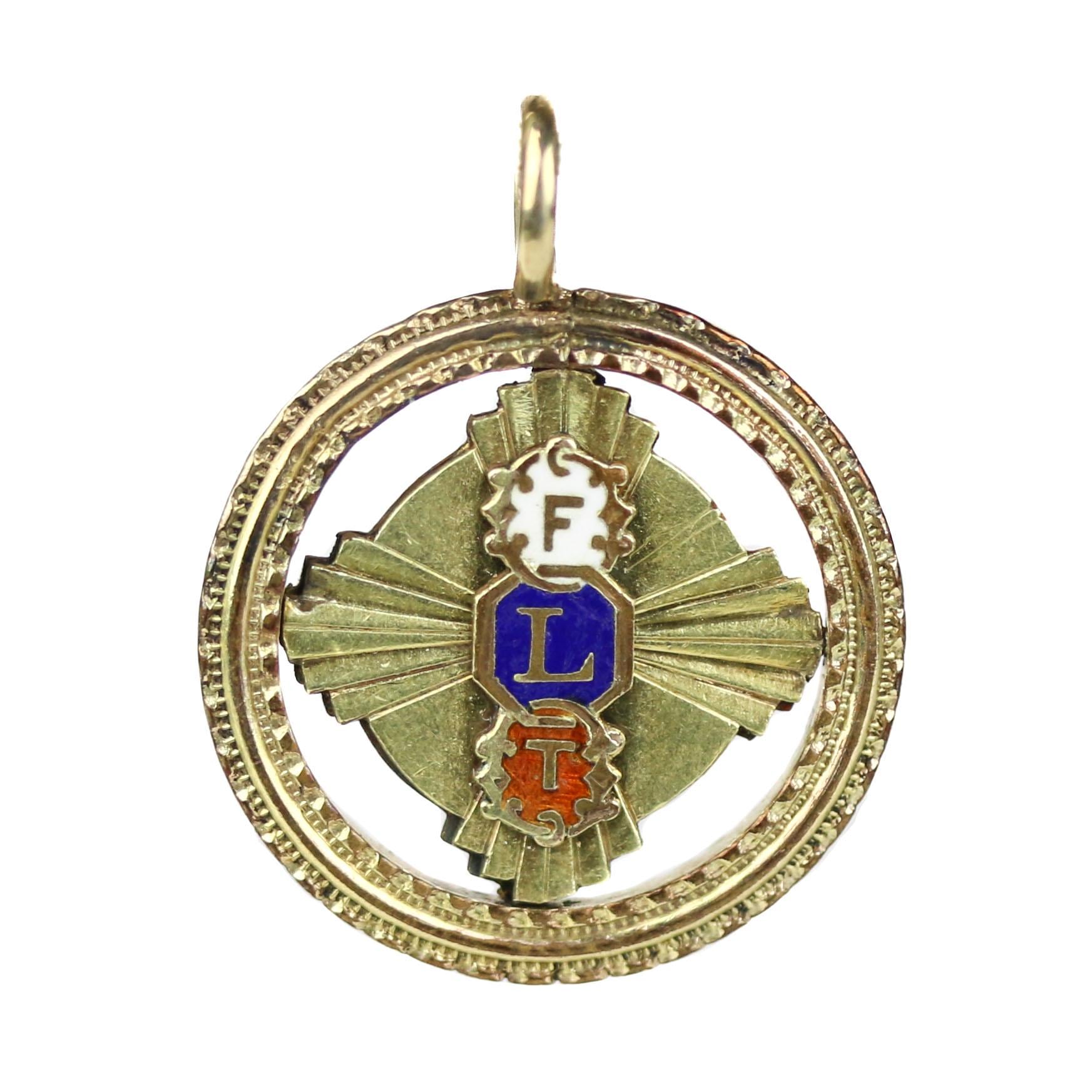Antique Gold Filled Enamel Odd Fellows FLT Double Sided Fob