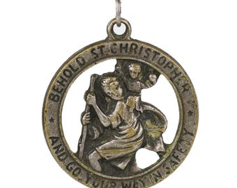 Vintage Silver Plated Cutout St. Christopher Medal "I Am A Catholic" Slogan