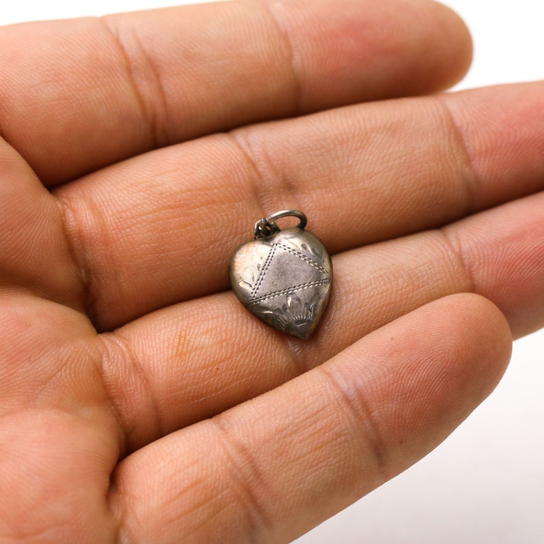 Vintage Sterling Silver Etched Design Puffy Heart Charm - Etsy