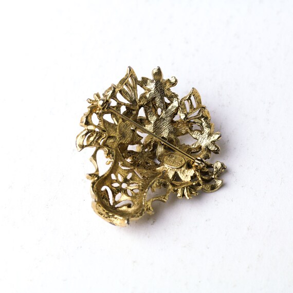 Vintage Signed Hobe Gold Tone Flower Vase brooch - image 3