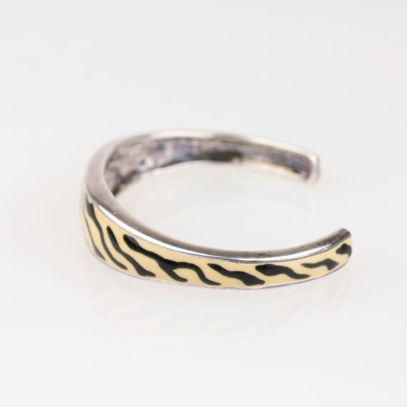 Vintage Zebra Print Enamel Sterling Silver Cuff B… - image 2