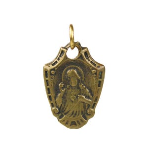 Vintage Brass Devotional Our Lady of Mount Carmel & Sacred Heart of Jesus Medal
