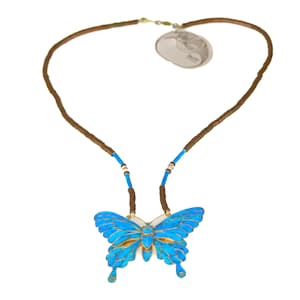 Rare Laurel Burch Antique Chinese Gilt Brass Kingfisher Butterfly Necklace