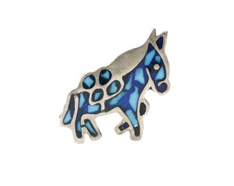 Cute Vintage Taxco Sterling Silver Turquoise Inlay Donkey Brooch