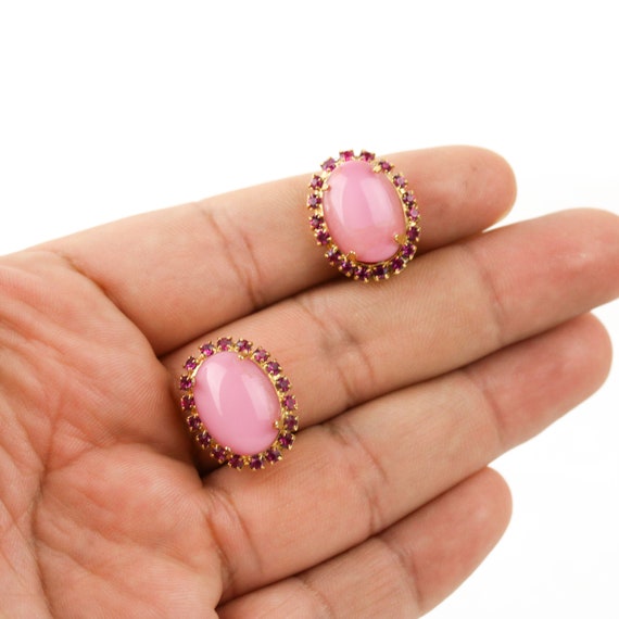 Vintage Signed Alice Caviness Pink Cabochon Rhine… - image 4