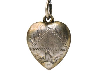 Vintage Sterling Silver Etched Design Puffy Heart Charm