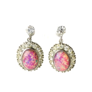 Vintage Art Deco Harlequin Art Glass & Rhinestone Dangle Earrings
