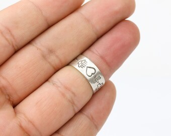 Vintage Navajo Sterling Silver Stamped Design Ring Band Size
