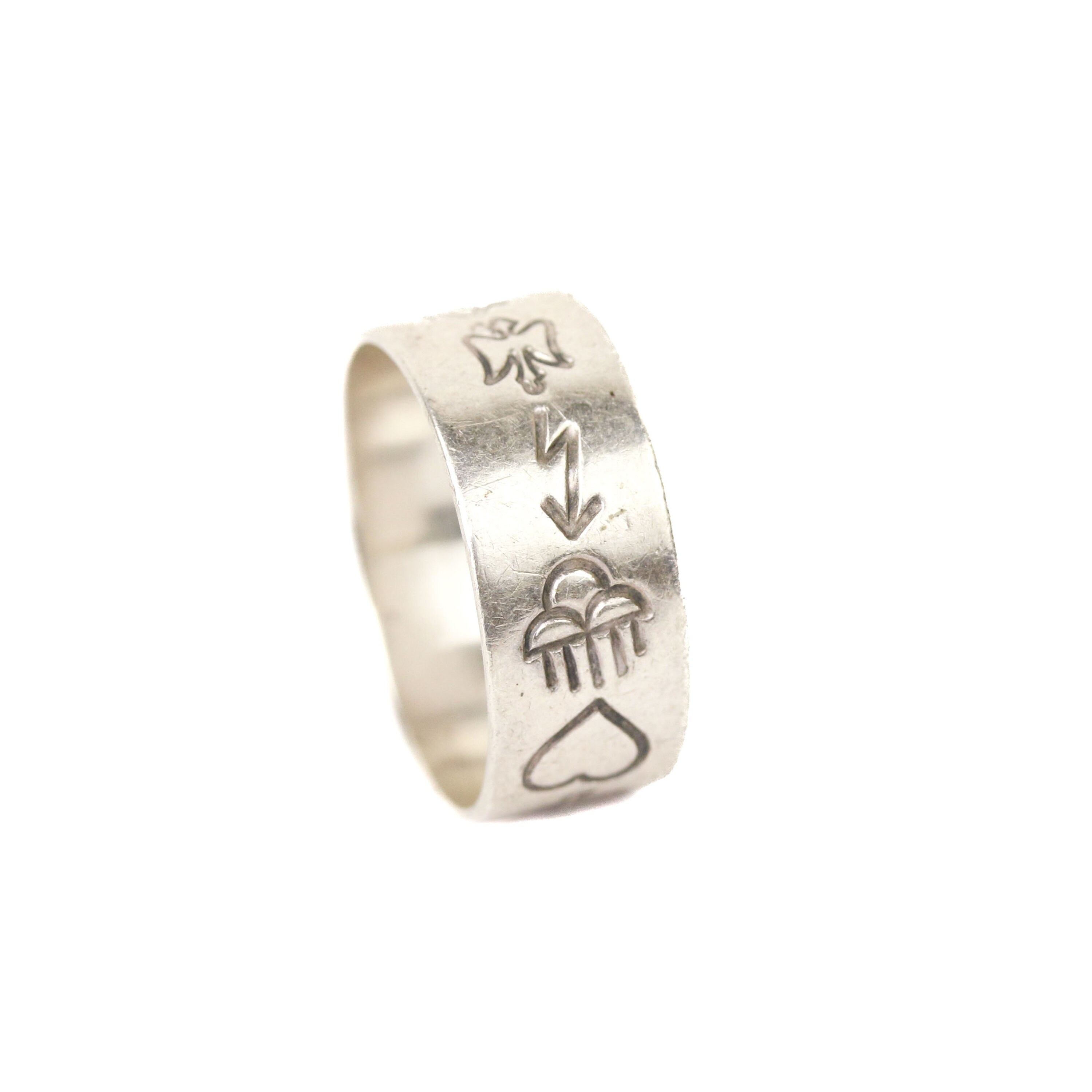 指輪・リング Numbering Navajo Symbol Ring #7450 5BSA095 Native American Navajo Womens Stamped Nickel Silver Tiger's