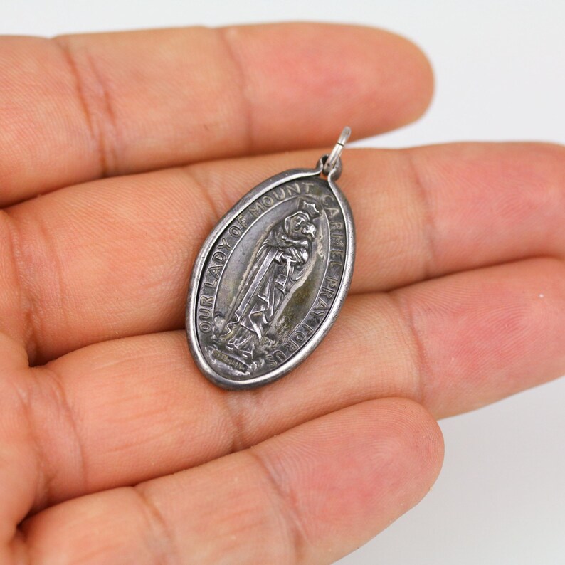 Vintage Sterling Silver Our Lady of Mt. Carmel Sacred Heart Medal - Etsy