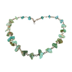 Vintage 70&#39;s Navajo Silver Bench Bead Turquoise Nugget Necklace