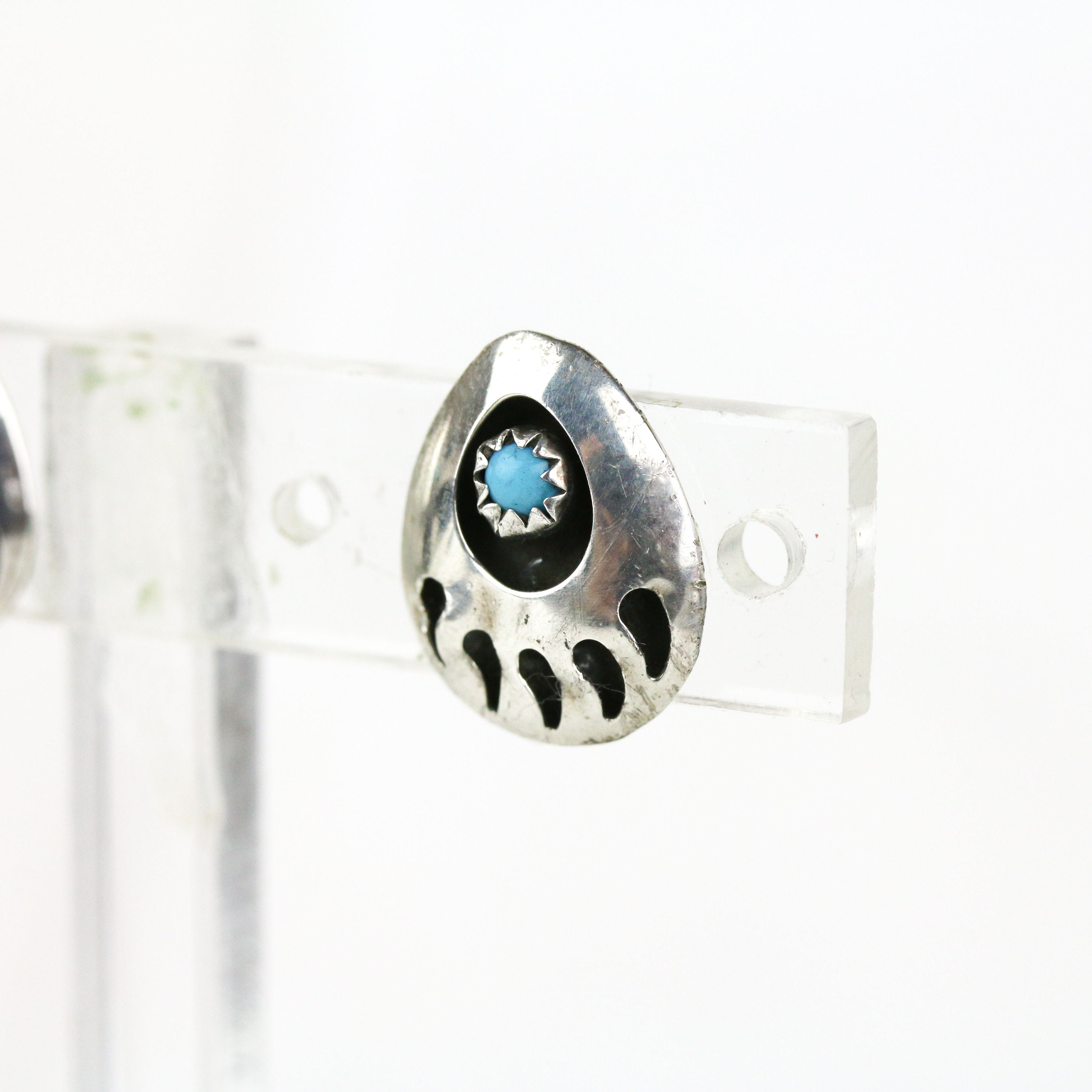 Vintage Navajo Sterling Silver Shadowbox Bear Paw Earrings - Etsy