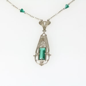 Vintage Art Nouveau Revival Green Glass Necklace image 3