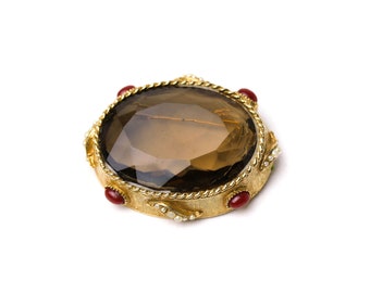 Vintage Signed Capri Faceted Stone Brooch