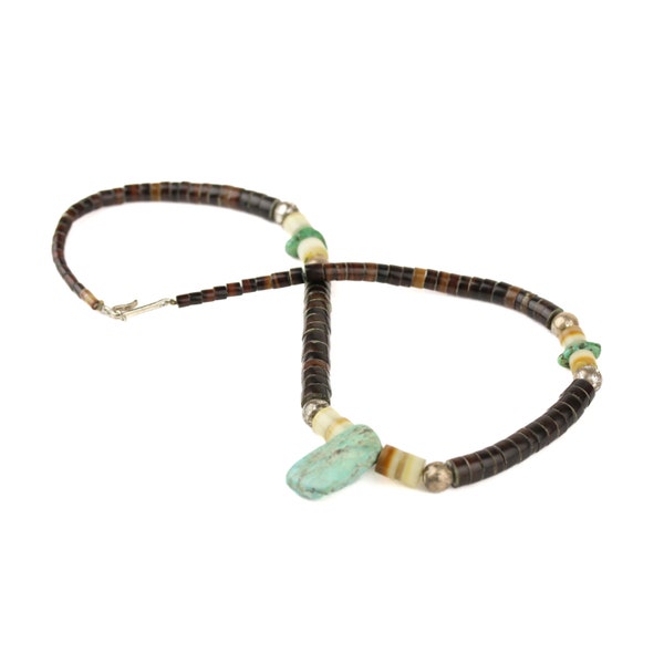 Coole vintage surfer/hippie Heishi kraal turquoise & schelp ketting