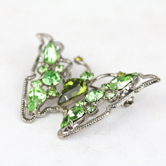 Vintage Signed Weiss Green Rhinestone Butterfly B… - image 2