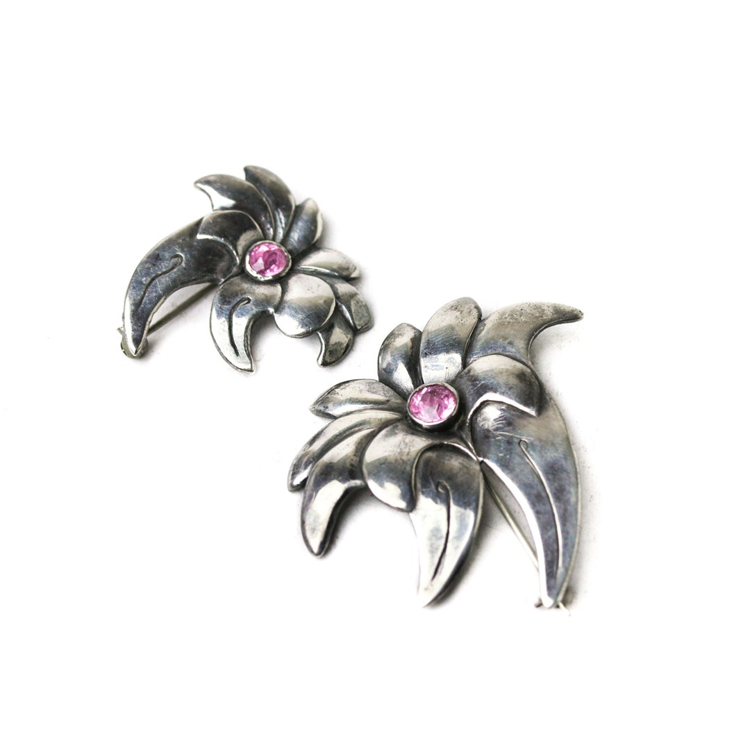 Jolie Broche en Argent Massif à décor de fleurs - Brillant et perles