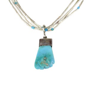 Unique Vintage Navajo Liquid Silver Heishi Turquoise Bead Paw Pendant Necklace