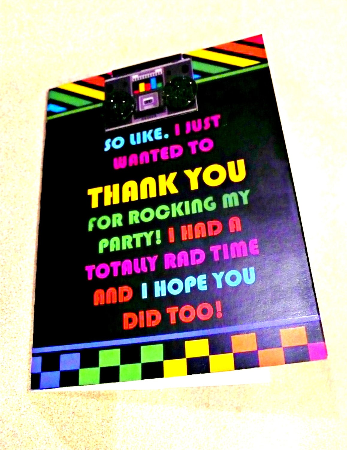 80s Theme Thank You Card, 80s Party Thank You Note, 80s Theme