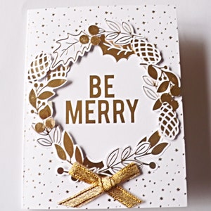 Carte de Noël, carte de Noël scintillante, carte de couronne de Noël, carte de Noël blanc et or, jeu de cartes de vœux uniques, carte de Noël en boîte