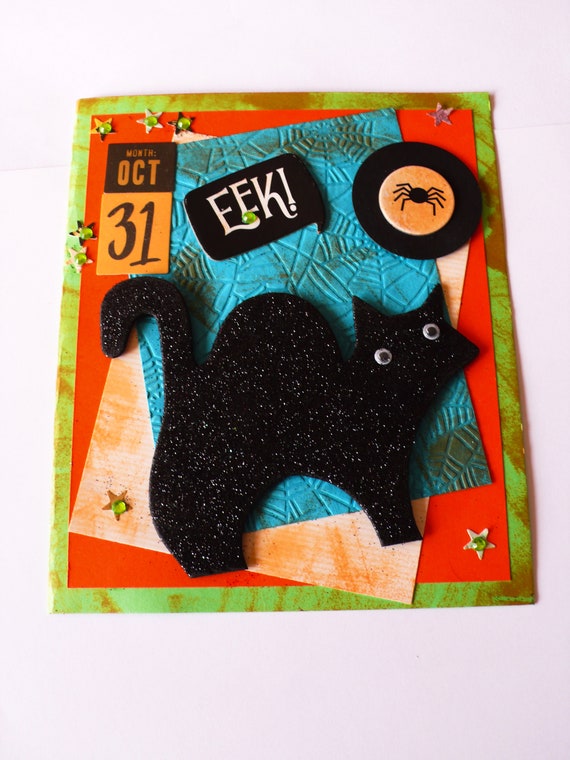 Halloween Cards, Halloween Greeting card, Funny Halloween cards, Handmade Halloween Card, Happy Halloween,black cat card, Kids cards