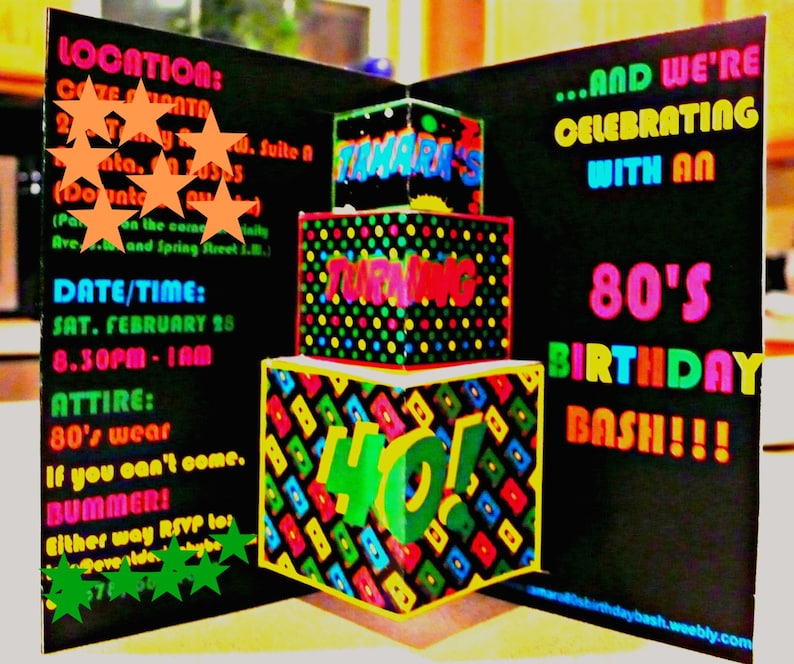 80s Theme Party Invite Pop Up 80s Invitation 80s Card Retro Etsy