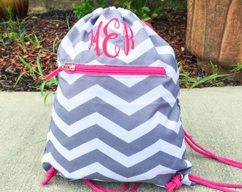 Drawstring Backpack Colorful Chevron Rucksack