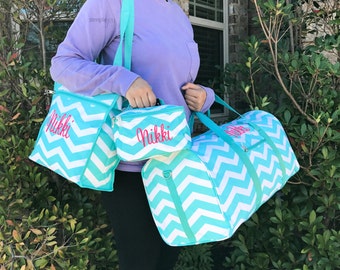 Blue Pastel Chevrons Weekender Bag