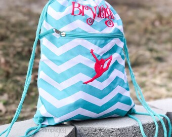 Drawstring Backpack Colorful Chevron Gym Bag