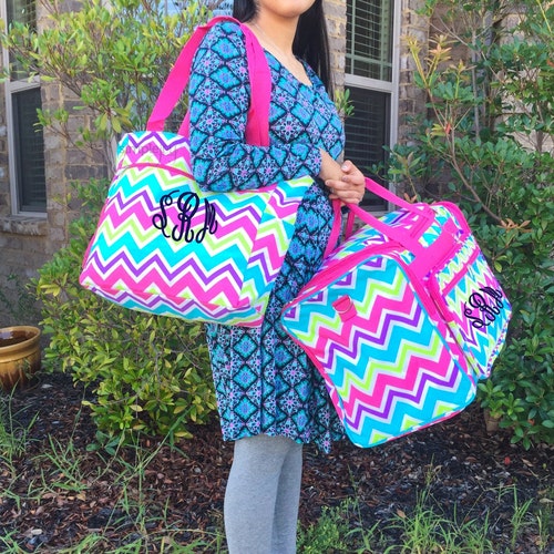 Rainbow DUFFLE Bag Pink Duffle Bag Chevron Luggage Girls | Etsy