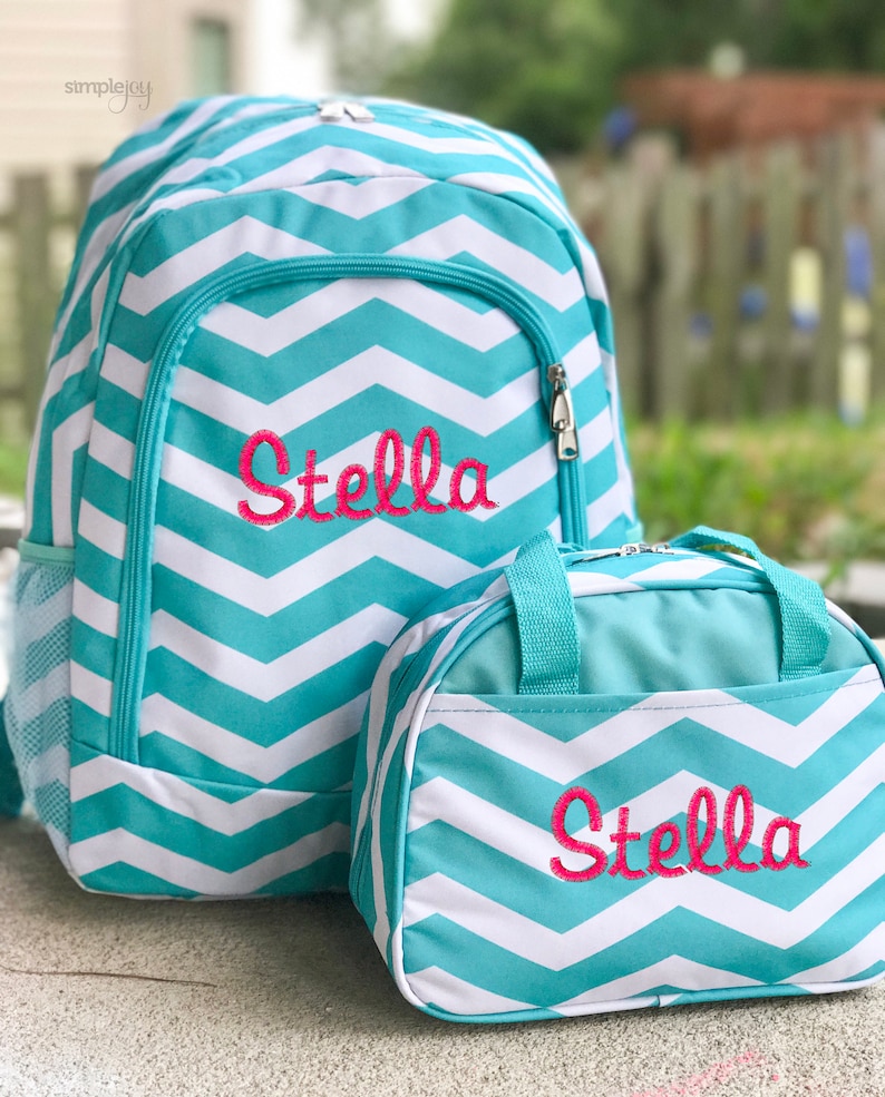 Chevron Backpack Girls Backpack and Lunchbox Personalized Backpack and Lunchbox Monogrammed Backpack and Lunch Box Set Cute Backpack Set