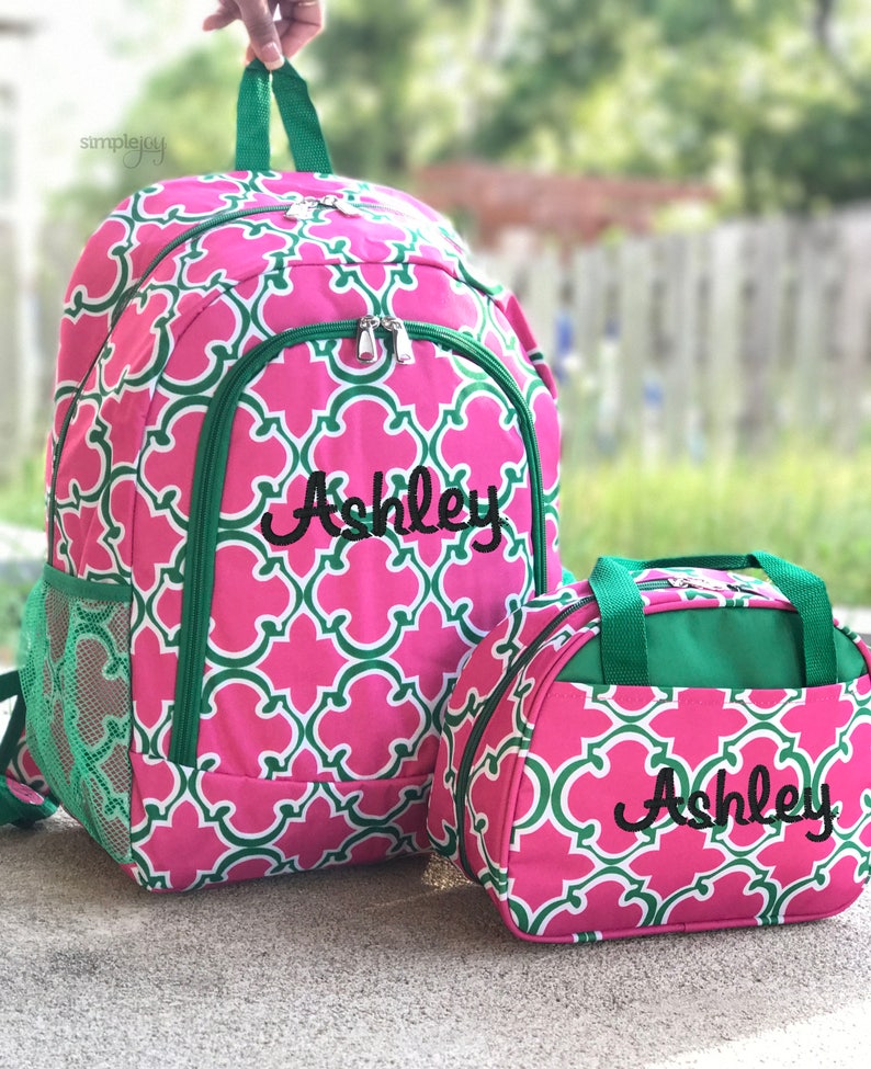pink backpack and lunchbox