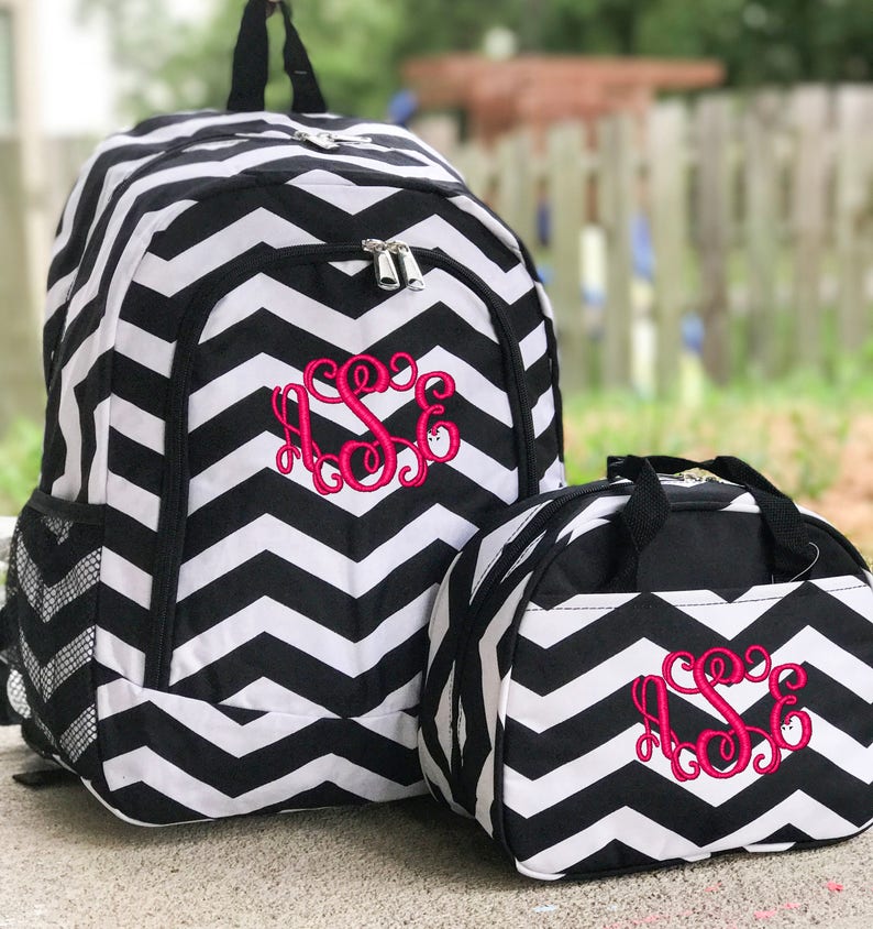 Monogrammed Backpack & Lunchbox Set Gray Chevron Backpack Etsy